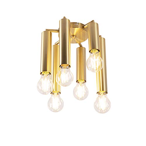 Qazqa - Art Deco Art Deco Deckenleuchte I Deckenlampe I Lampe I Leuchte Gold I Messing 6-flammig -Tubi I Wohnzimmer I Schlafzimmer - Stahl Zylinder I Länglich - LED geeignet E27 Qazqa - Art Deco Art Deco Deckenleuchte I Deckenlampe I Lampe I Leuchte Gold I Messing 6-flammig -Tubi I Wohnzimmer I Schlafzimmer - Stahl Zylinder I Länglich - LED geeignet E27 von Qazqa