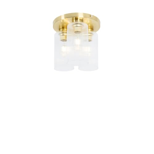 Qazqa - Art Deco Art-Deco-Deckenleuchte I Deckenlampe I Lampe I Leuchte Gold I Messing mit Glas 3-flammig - Laura I Wohnzimmer I Schlafzimmer - Rund - LED geeignet E27 von Qazqa