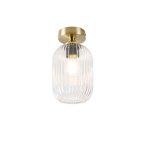 Qazqa - Art Deco Art Deco Deckenleuchte I Deckenlampe I Lampe I Leuchte Messing - Banci I Wohnzimmer I Schlafzimmer - Glas Rund - LED geeignet E27 von Qazqa