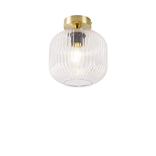 Qazqa - Art Deco Art Deco Deckenleuchte I Deckenlampe I Lampe I Leuchte Messing - Karel I Wohnzimmer I Schlafzimmer - Glas Rund - LED geeignet E27 von Qazqa