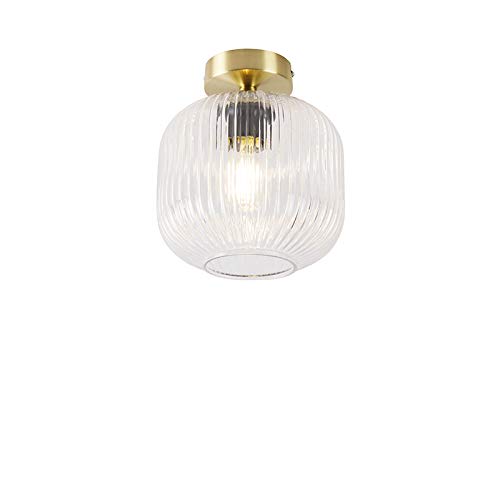 Qazqa - Art Deco Art-Deco-Deckenleuchte I Deckenlampe I Lampe I Leuchte Messing mit Klarglas - Karel I Wohnzimmer I Schlafzimmer - Rund - LED geeignet E27 von Qazqa