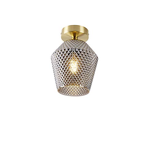 Qazqa - Art Deco Art Deco Deckenleuchte I Deckenlampe I Lampe I Leuchte Messing mit Rauchglas - Karce I Wohnzimmer I Schlafzimmer - Rund - LED geeignet E27 von Qazqa