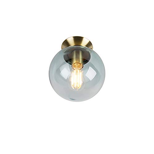 Qazqa - Art Deco Art Deco Deckenleuchte I Deckenlampe I Lampe I Leuchte Messing mit blauem Glas - Pallon I Wohnzimmer I Schlafzimmer - Kugel I Kugelförmig - LED geeignet E27 von Qazqa