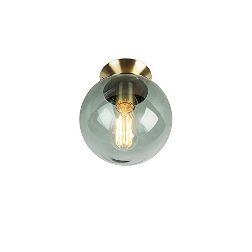 Qazqa - Art Deco Art Deco Deckenleuchte I Deckenlampe I Lampe I Leuchte messing mit grünem Glaslampenschirm - Pallon I Wohnzimmer I Schlafzimmer - Kugel I Kugelförmig - LED geeignet E27 von Qazqa