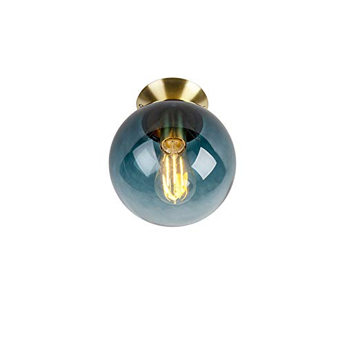 Qazqa - Art Deco Art Deco Deckenleuchte I Deckenlampe I Lampe I Leuchte messing mit ozeanblauem Glaslampenschirm - Pallon I Wohnzimmer I Schlafzimmer - Kugel I Kugelförmig - LED geeignet E27 Qazqa - Art Deco Art Deco Deckenleuchte I Deckenlampe I Lampe I Leuchte messing mit ozeanblauem Glaslampenschirm - Pallon I Wohnzimmer I Schlafzimmer - Kugel I Kugelförmig - LED geeignet E27 von Qazqa