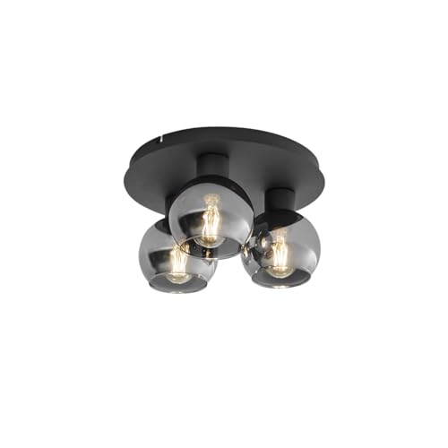 Qazqa - Art Deco Art-Deco-Deckenleuchte I Deckenlampe I Lampe I Leuchte schwarz mit Rauchglas 3-flammig - Vidro I Wohnzimmer I Schlafzimmer - Rund - LED geeignet E27 von Qazqa