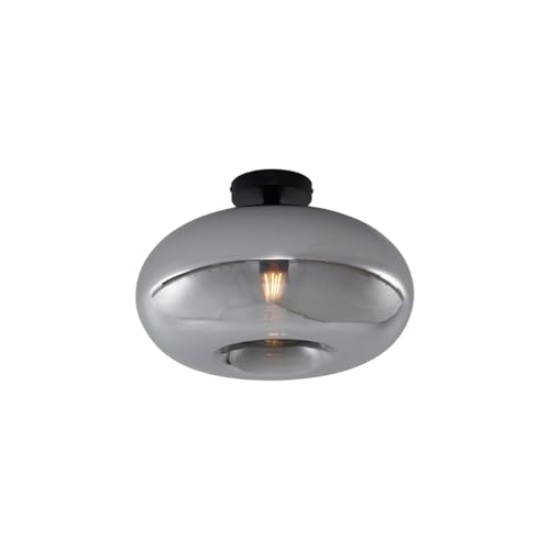 Qazqa - Art Deco Art-Deco-Deckenleuchte I Deckenlampe I Lampe I Leuchte schwarz mit Rauchglas 40cm - Busa I Wohnzimmer I Schlafzimmer - Metall Rund - LED geeignet E27 von Qazqa