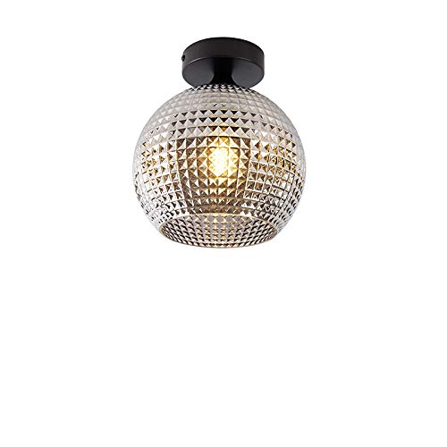 Qazqa - Art Deco Art Deco Deckenleuchte I Deckenlampe I Lampe I Leuchte schwarz mit Rauchglas - Kugel I Wohnzimmer I Schlafzimmer - Rund - LED geeignet E27 von Qazqa