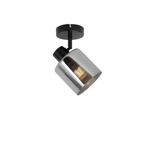Qazqa - Art Deco Art Deco Deckenstrahler schwarz mit Rauchglas verstellbar - Laura I Wohnzimmer I Schlafzimmer - Rund - LED geeignet E27 von Qazqa