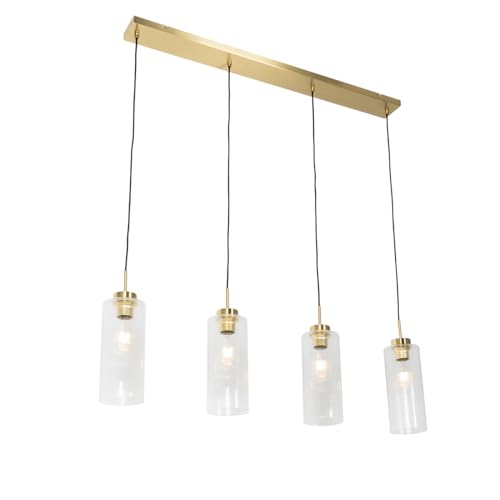 Qazqa - Art Deco Art-Deco-Hängelampe I Pendellampe I Pendelleuchte Gold I Messing mit Glas 4-flammig - Laura I Wohnzimmer I Schlafzimmer - Länglich - LED geeignet E27 von Qazqa