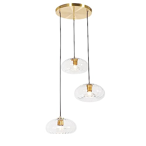 Qazqa - Art Deco Art-Deco-Hängelampe I Pendellampe I Pendelleuchte Gold I Messing mit Glas rund 3-flammig – Ayesha I Wohnzimmer I Schlafzimmer - Rund - LED geeignet E27 von Qazqa