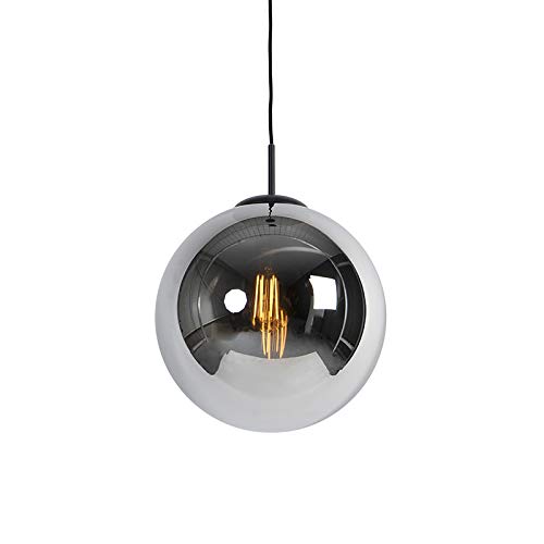 Qazqa - Art Deco Art Deco Hängelampe I Pendellampe I Pendelleuchte schwarz mit Rauchglas 30 cm - Pallon I Wohnzimmer I Schlafzimmer - Kugel I Kugelförmig I Länglich - LED geeignet E27 von Qazqa