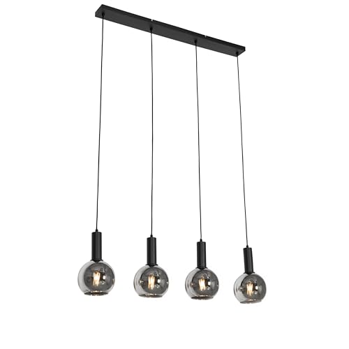 Qazqa - Art Deco Art Deco Hängelampe I Pendellampe I Pendelleuchte schwarz mit Rauchglas 4-flammig - Josje I Wohnzimmer I Schlafzimmer - Länglich - LED geeignet E27 von Qazqa