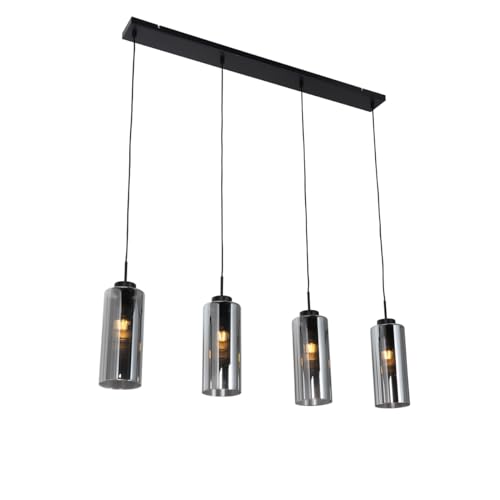 Qazqa - Art Deco Art-Deco-Hängelampe I Pendellampe I Pendelleuchte schwarz mit Rauchglas 4-flammig – Laura I Wohnzimmer I Schlafzimmer - Länglich - LED geeignet E27 von Qazqa