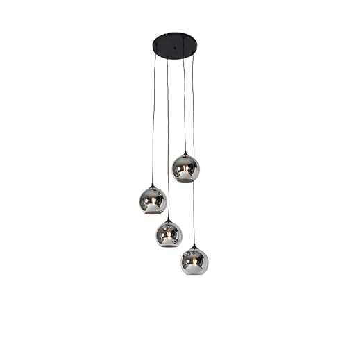 Qazqa - Art Deco Art-Deco-Hängelampe I Pendellampe I Pendelleuchte schwarz mit Rauchglas 4-flammig - Wallace I Wohnzimmer I Schlafzimmer - Rund - LED geeignet E27 von Qazqa