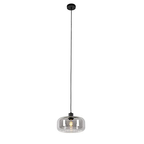 Qazqa - Art Deco Art-Deco-Hängelampe I Pendellampe I Pendelleuchte schwarz mit Rauchglas - Bizle I Wohnzimmer I Schlafzimmer - Rund - LED geeignet E27 von Qazqa