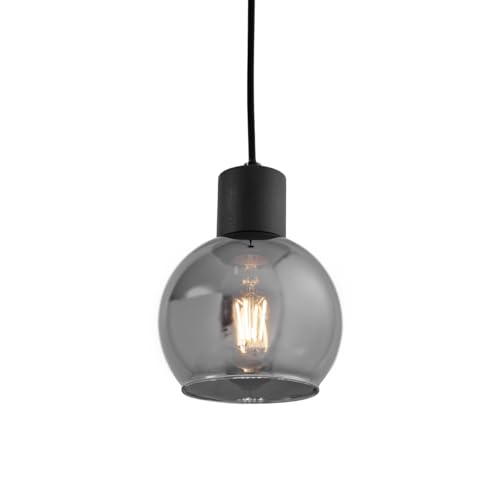 Qazqa - Art Deco Art-Deco-Hängelampe I Pendellampe I Pendelleuchte schwarz mit Rauchglas - Vidro I Wohnzimmer I Schlafzimmer - Rund - LED geeignet E27 von Qazqa