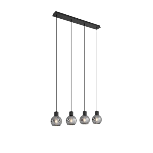 Qazqa - Art Deco Art Deco Hängelampe I Pendellampe I Pendelleuchte schwarz mit Rauchglas länglich 4-flammig - Vidro I Wohnzimmer I Schlafzimmer - Länglich - LED geeignet E27 von Qazqa