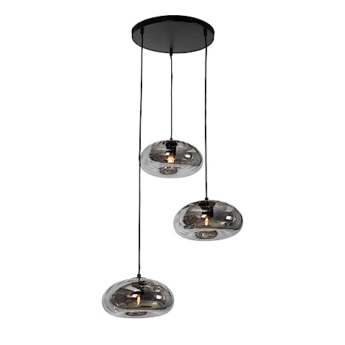 Qazqa - Art Deco Art-Deco-Hängelampe I Pendellampe I Pendelleuchte schwarz mit Rauchglas rund 3-flammig – Ayesha I Wohnzimmer I Schlafzimmer - Rund - LED geeignet E27 von Qazqa