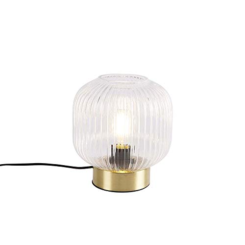 Qazqa - Art Deco Art-Deco-Nachttischlampe | Tischleuchte I Tischlampe I Lampe I Leuchte Messing mit Glas - Karel I Wohnzimmer I Schlafzimmer - Rund - LED geeignet E27 von Qazqa