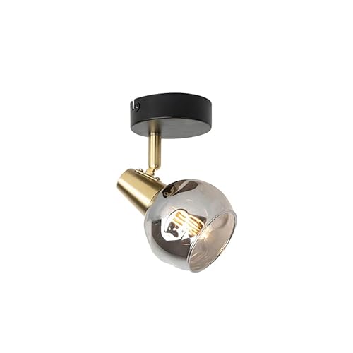 Qazqa - Art Deco Art Deco Spot I Spotlight I Deckenspot I Deckenstrahler I Strahler I Lampe I Leuchte Gold I Messing mit Rauchglas - Vidro I Wohnzimmer I Schlafzimmer - Rund - LED geeignet E14 von Qazqa