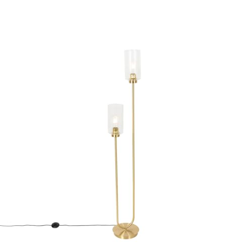 Qazqa - Art Deco Art-Deco-Stehlampe Gold I Messing mit Glas 2-flammig - Laura I Wohnzimmer I Schlafzimmer - Länglich - LED geeignet E27 von Qazqa