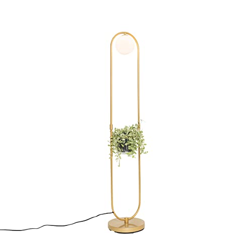 Qazqa - Art Deco Art Deco Stehlampe Gold I Messing mit weißem Glas - Isabella I Wohnzimmer I Schlafzimmer - Stahl Oval - LED geeignet G9 von Qazqa