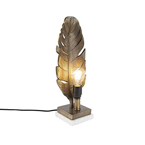 Qazqa - Art Deco Art Deco Tischlampe Bronze mit Marmorsockel - Blatt I Wohnzimmer I Schlafzimmer I NachtNachttischlampe | Tischleuchte - Aluminium Organisch - LED geeignet E27 von Qazqa