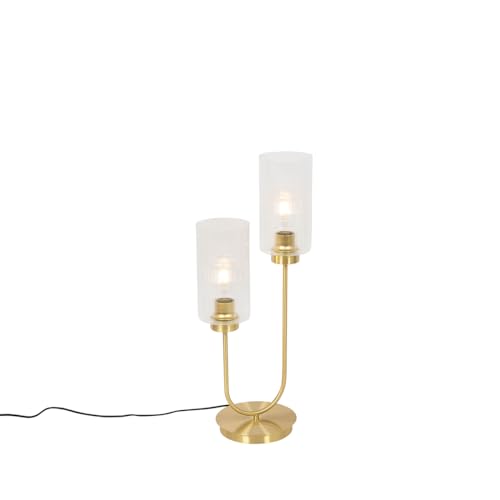 Qazqa - Art Deco Art-Deco-Tischlampe Gold I Messing mit Glas 2-flammig - Laura I Wohnzimmer I Schlafzimmer - Länglich - LED geeignet E27 von Qazqa