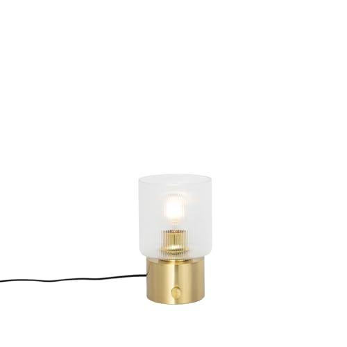 Qazqa - Art Deco Art-Deco-Tischlampe Gold I Messing mit Glas - Laura I Wohnzimmer I Schlafzimmer - Rund - LED geeignet E27 von Qazqa