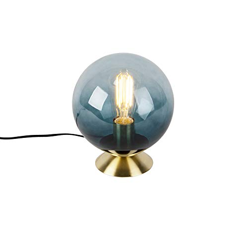 Qazqa - Art Deco Art Deco Tischlampe Messing mit blauem Glas - Pallon I Wohnzimmer I Schlafzimmer - Kugel I Kugelförmig - LED geeignet E27 von Qazqa