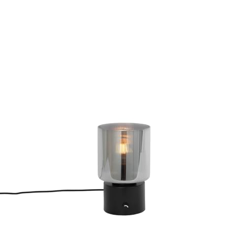 Qazqa - Art Deco Art Deco Tischlampe schwarz mit Rauchglas - Laura I Wohnzimmer I Schlafzimmer - Rund - LED geeignet E27 von Qazqa