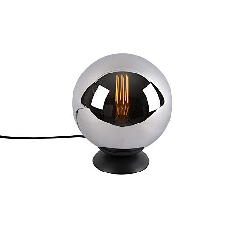Qazqa - Art Deco Art Deco Tischlampe schwarz mit Rauchglas - Pallon I Wohnzimmer I Schlafzimmer - Kugel I Kugelförmig - LED geeignet E27 von Qazqa