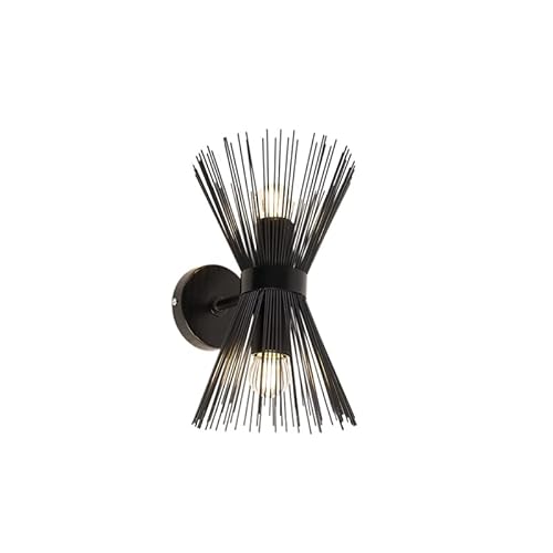 Qazqa - Art Deco Art Deco Wandleuchte schwarz 2-flammig - Besen I Wohnzimmer I Schlafzimmer - Stahl Länglich - LED geeignet E27 von Qazqa