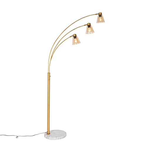 Qazqa - Art Deco Bogenlampe Bronze mit Marmor und Braunglas 3 Lichter - Nina I Wohnzimmer I Schlafzimmer - Länglich - LED geeignet E27 Qazqa - Art Deco Bogenlampe Bronze mit Marmor und Braunglas 3 Lichter - Nina I Wohnzimmer I Schlafzimmer - Länglich - LED geeignet E27 von Qazqa