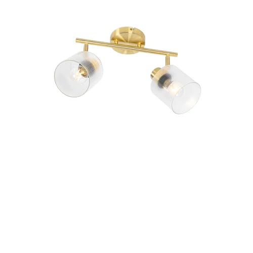 Qazqa - Art Deco Deckenstrahler Gold I Messing mit Glas 2-flammig-flammig verstellbar - Laura I Wohnzimmer I Schlafzimmer - Länglich - LED geeignet E27 von Qazqa