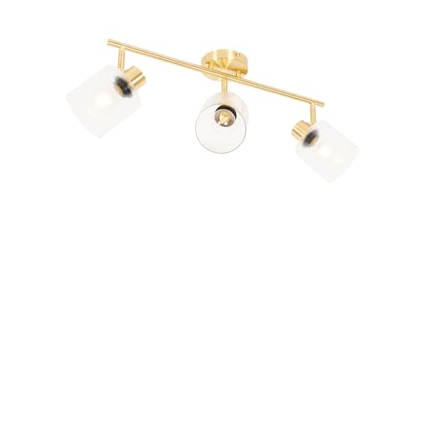 QAZQA - Art Deco Deckenstrahler Gold I Messing mit Glas 3-flammig Spotbalken-flammig verstellbar - Laura I Wohnzimmer I Schlafzimmer - Länglich - LED geeignet E27 von Qazqa