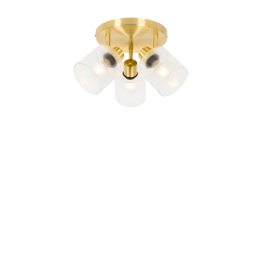 Qazqa - Art Deco Deckenstrahler Gold I Messing mit Glas 3-flammig Spotbalken-flammig verstellbar rund - Laura I Wohnzimmer I Schlafzimmer - Rund - LED geeignet E27 von Qazqa