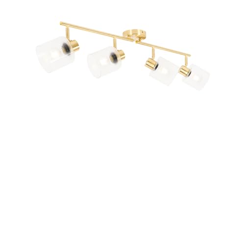 Qazqa - Art Deco Deckenstrahler Gold I Messing mit Glas 4-flammig Spotbalken-flammig verstellbar - Laura I Wohnzimmer I Schlafzimmer - Länglich - LED geeignet E27 von Qazqa