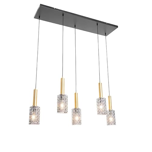 Qazqa - Art Deco Hängelampe I Pendellampe I Pendelleuchte Gold I Messing mit Rauchglas länglich 5-flammig - Elva I Wohnzimmer I Schlafzimmer - Länglich - LED geeignet E27 von Qazqa