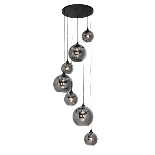 Qazqa - Art Deco Hängelampe I Pendellampe I Pendelleuchte schwarz mit Rauchglas rund 7-flammig - Sandra I Wohnzimmer - Länglich I Rund - LED geeignet E27 Qazqa - Art Deco Hängelampe I Pendellampe I Pendelleuchte schwarz mit Rauchglas rund 7-flammig - Sandra I Wohnzimmer - Länglich I Rund - LED geeignet E27 von Qazqa