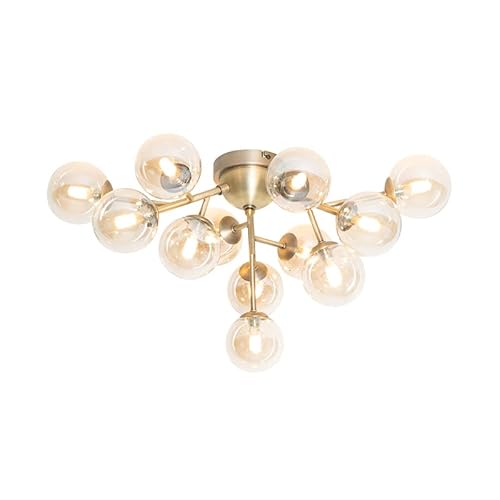 Qazqa - Art Deco Moderne Deckenleuchte I Deckenlampe I Lampe I Leuchte Bronze mit Bernsteinglas 12 Lichter - Bianca I Wohnzimmer I Schlafzimmer - Rund - LED geeignet G9 von Qazqa
