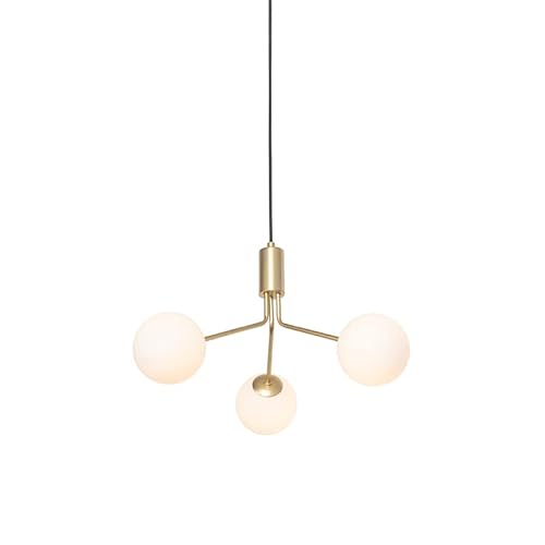 Qazqa - Art Deco Moderne Hängelampe I Pendellampe I Pendelleuchte Gold I Messing mit Opalglas 3-flammig - Coby I Wohnzimmer I Schlafzimmer - Länglich - LED geeignet G9 von Qazqa