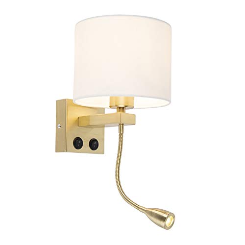 Qazqa - Art Deco Moderne Wandleuchte Brescia Gold I Messing mit weißem Lampenschirm 18I18I14 I Wohnzimmer I Schlafzimmer - Stahl Rund - I E27 von Qazqa