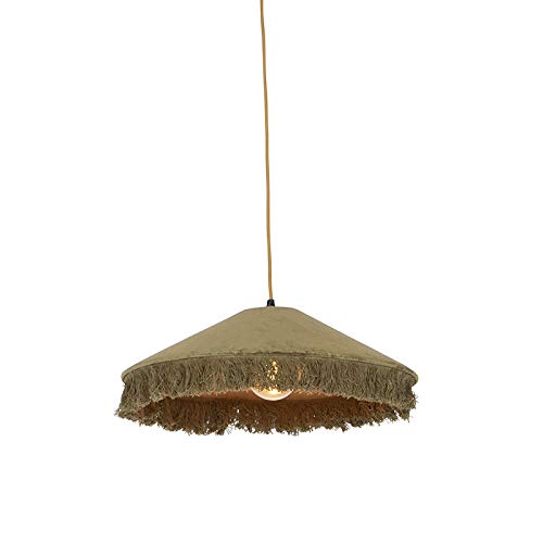 Qazqa - Art Deco Retro hängende Lampe grüner Samt mit Rüschen - Frills I Wohnzimmer I Schlafzimmer - Textil Länglich I Rund - LED geeignet E27 von Qazqa