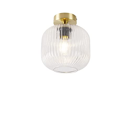 Qazqa - Art Deco Smarte Deckenleuchte I Deckenlampe I Lampe I Leuchte Messing inkl. Wifi A60 - Karel Dimmer I Dimmbar I Wohnzimmer I Schlafzimmer - Glas Rund - LED geeignet E27 von Qazqa