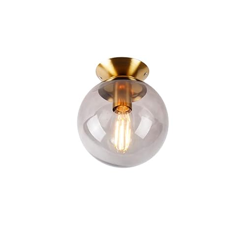 Qazqa - Art Deco Smarte Deckenleuchte I Deckenlampe I Lampe I Leuchte Messing mit Rauchglas inkl. Wifi ST64 - Pallon I Wohnzimmer I Schlafzimmer - Kugel I Kugelförmig - LED geeignet E27 von Qazqa