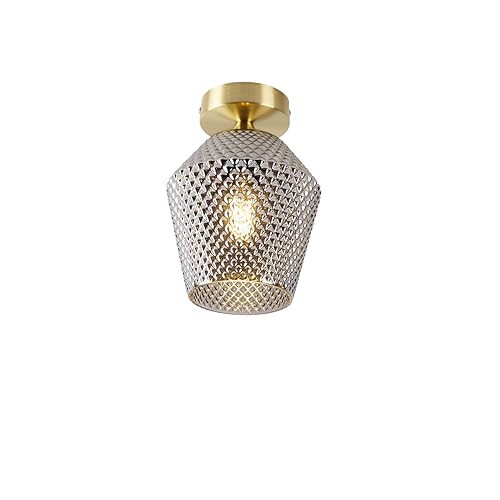 Qazqa - Art Deco Smarte Deckenleuchte I Deckenlampe I Lampe I Leuchte aus Messing mit Rauchglas inkl. WiFi A60 - Karce Dimmer I Dimmbar I Wohnzimmer I Schlafzimmer - Rund - LED geeignet E27 von Qazqa