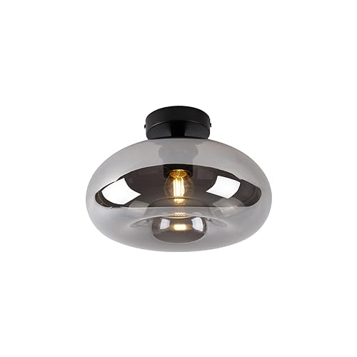 Qazqa - Art Deco Smarte Deckenleuchte I Deckenlampe I Lampe I Leuchte schwarz mit Rauchglas inkl. WLAN P45 - Busa Dimmer I Dimmbar I Wohnzimmer I Schlafzimmer - Rund - LED geeignet E27 Qazqa - Art Deco Smarte Deckenleuchte I Deckenlampe I Lampe I Leuchte schwarz mit Rauchglas inkl. WLAN P45 - Busa Dimmer I Dimmbar I Wohnzimmer I Schlafzimmer - Rund - LED geeignet E27 von Qazqa
