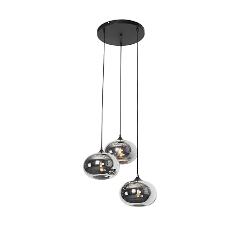 Qazqa - Art Deco Smarte Hängelampe I Pendellampe I Pendelleuchte schwarz mit Rauchglas inkl. 3-flammig WiFi P45 - Busa Dimmer I Dimmbar I Wohnzimmer I Schlafzimmer - Rund - LED geeignet E27 Qazqa - Art Deco Smarte Hängelampe I Pendellampe I Pendelleuchte schwarz mit Rauchglas inkl. 3-flammig WiFi P45 - Busa Dimmer I Dimmbar I Wohnzimmer I Schlafzimmer - Rund - LED geeignet E27 von Qazqa